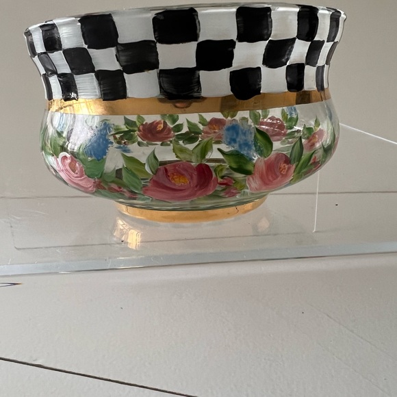 MacKenzie-Childs, Ltd 1983 Small Glass Floral Checkerboard Polka Dot Bowl - Picture 7 of 13